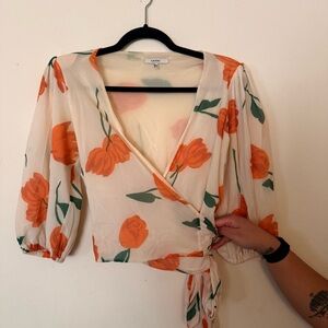 Ganni Floral Wrap Blouse - Orange and Green